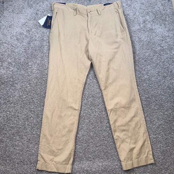 Polo Ralph Lauren Men Straight Fit Chino Pants Linen Blend Khaki Sz 36x32 NEW